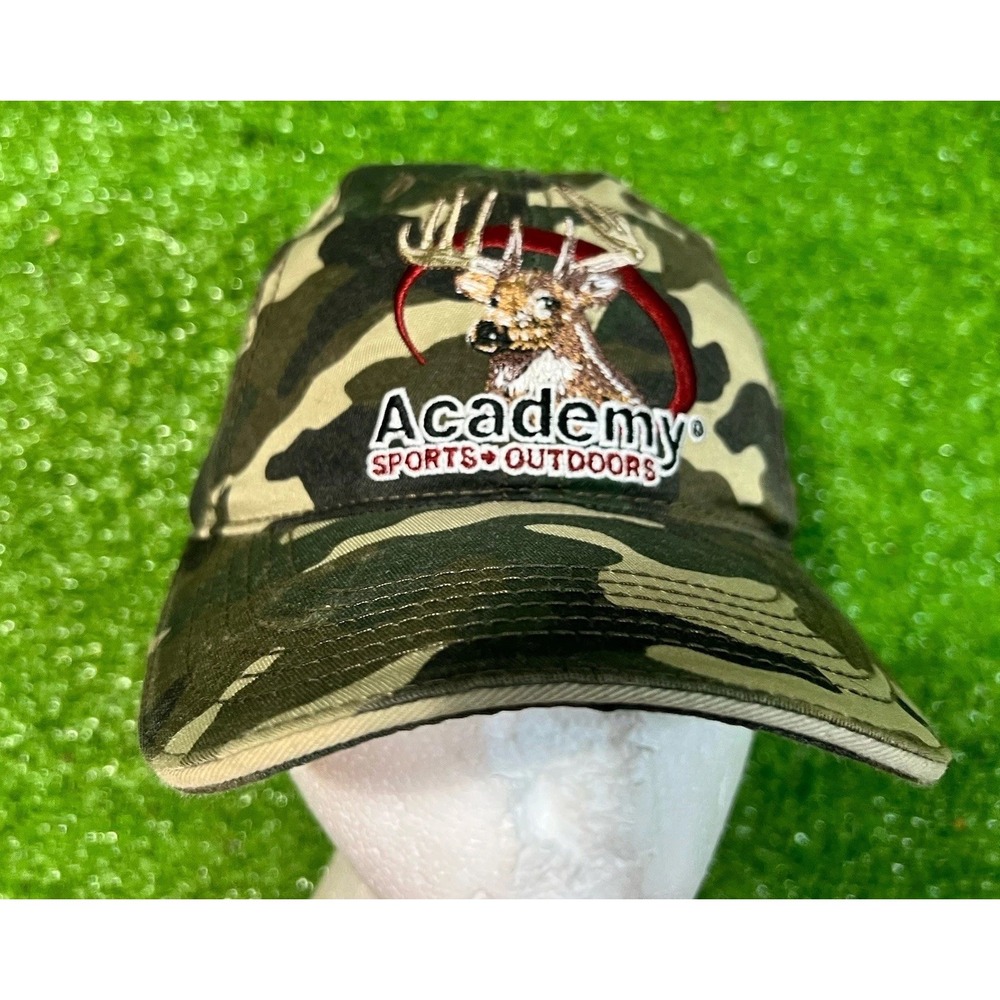 Vintage Camo Hat Academy Sports Buck Logo Hunting Camoflauge‎ Cap 90s